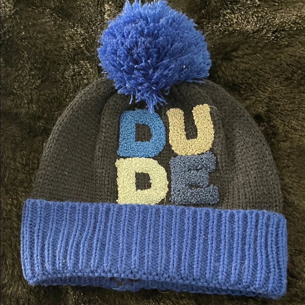 Wonderkids Blue and Black Pom-Pom Hat